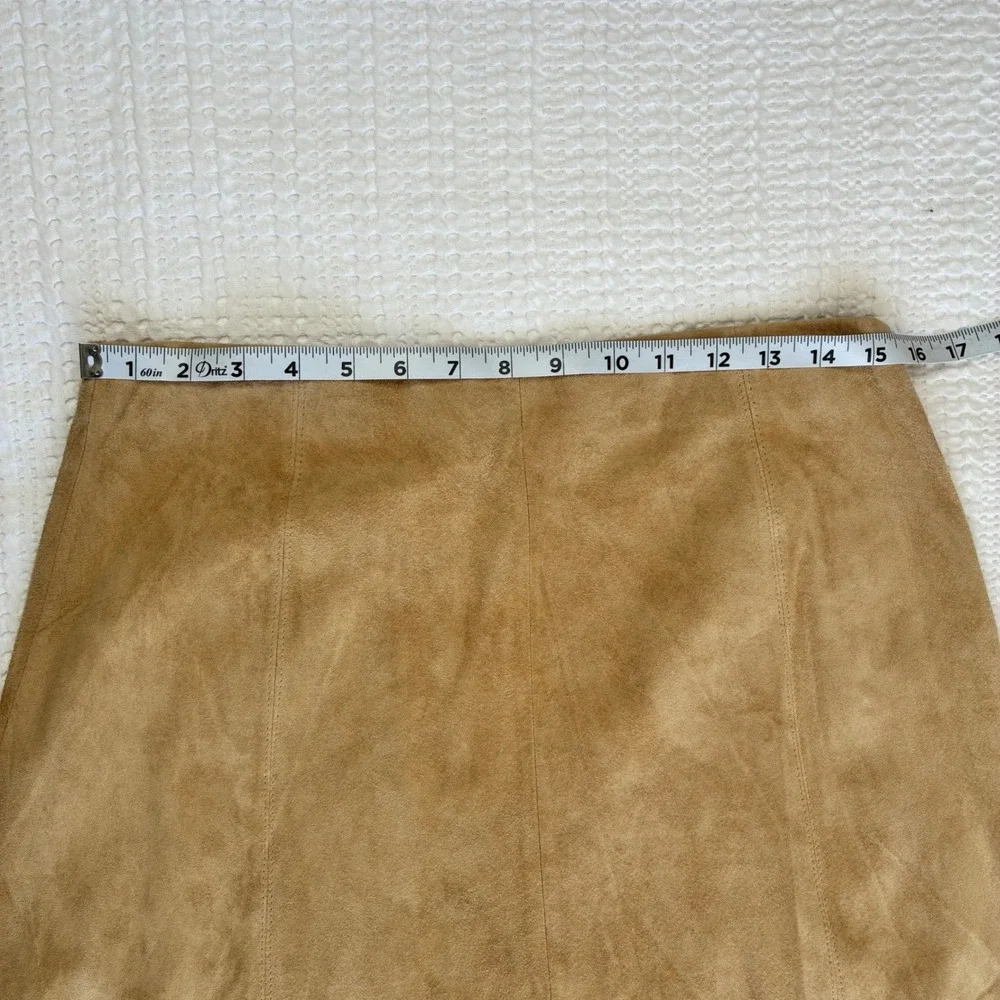 Coldwater Creek Suede Midi‎ Skirt Tan Laser Cut Romantic Western Women 12P